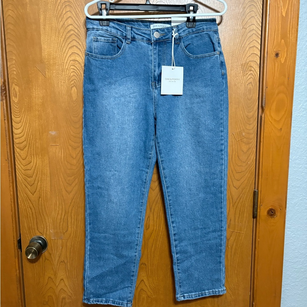 Oak & Poppy Women's Blue Jeans High Rise Mom Jeans
